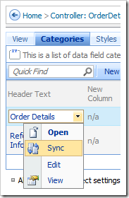 Sync context menu option in the Project Browser.