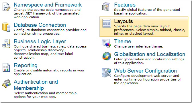 Layouts option for Project Settings.