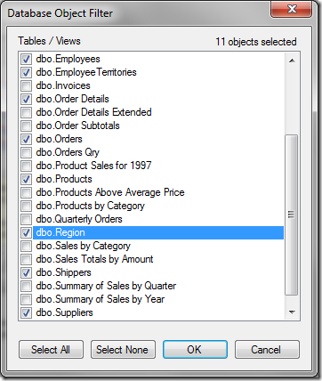 Region table added to the database.