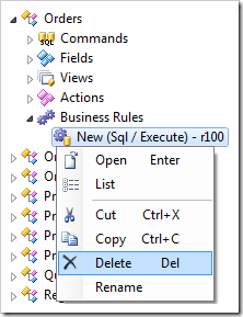 Deleting the SQL business rule.