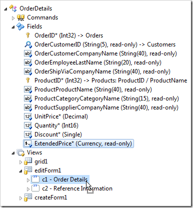 Dropping ExtendedPrice field node onto 'c1' category node.