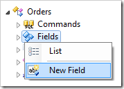 New Field context menu option for Orders data controller.