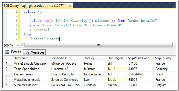 Simplified statement of 'Subtotal' SQL Formula calculation in SQL Management Studio