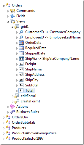 Total data field created in view 'grid1'.