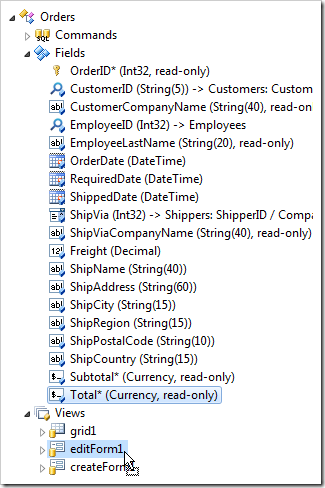 Dropping Total field node onto 'editForm1' view.