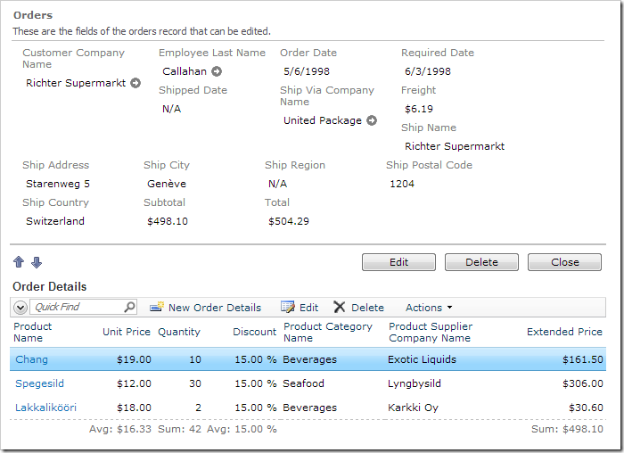 Total field updated when order details change.