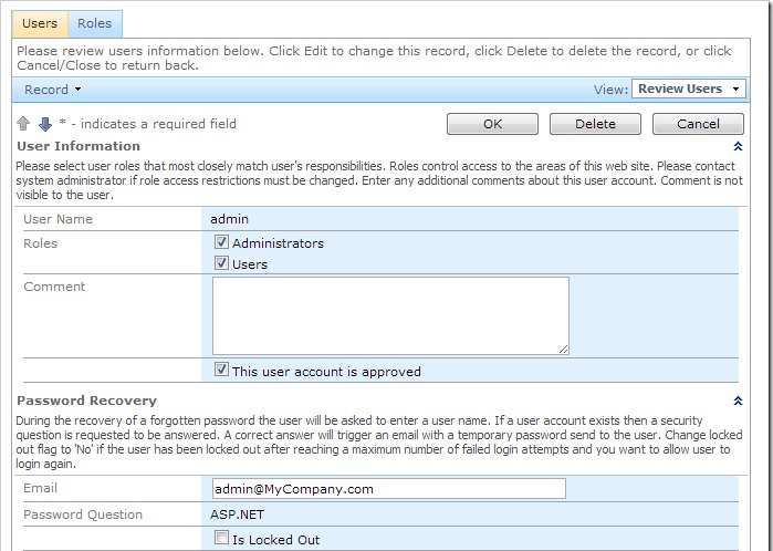 Final user management screen.