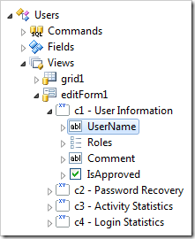 UserName data field node of 'editForm1' of Users controller.