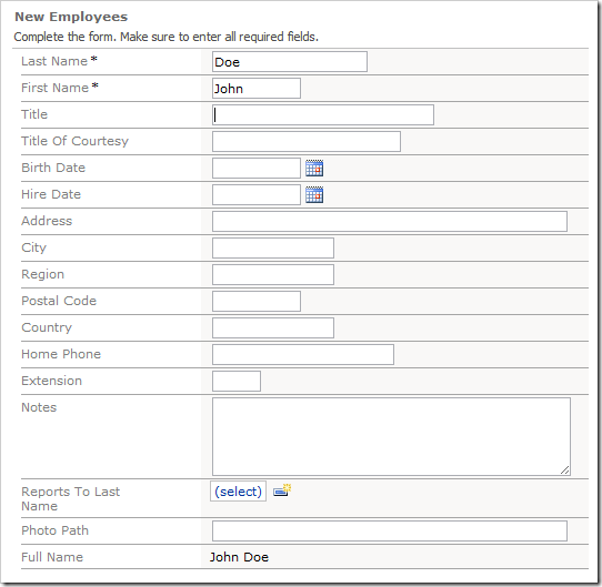 Tabbing away from First Name will update the Full Name calculated field.