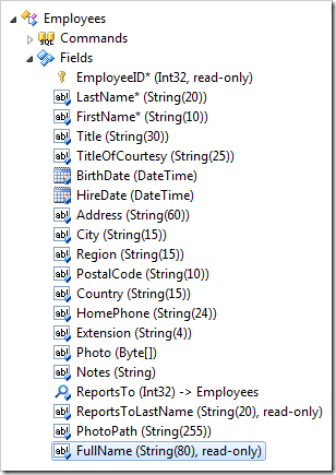 FullName field node in Employees controller.