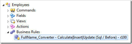 'FullName_Converter' business rule node in Employees controller in the Project Explorer.