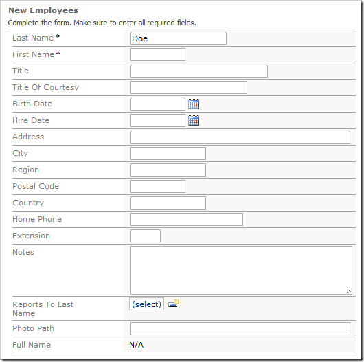 Full Name field is present at the bottom of New Employees form.