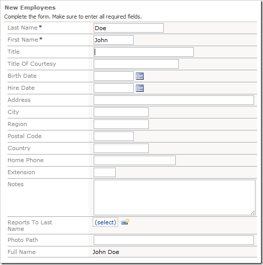 When first and last name are entered, Full Name field value is calculated.