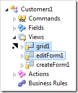 Dropping editForm1 view node on the left side of grid1 view node.