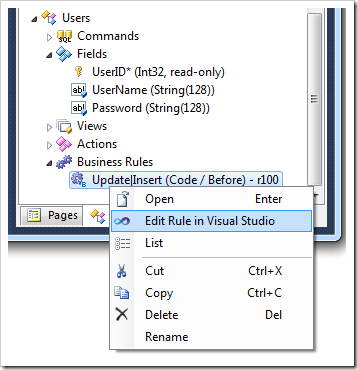 Activating Visual Studio to edit a 'code' business rule
