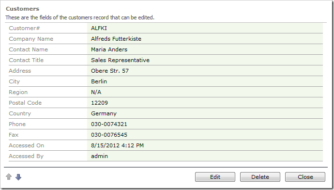 AccessedOn and AccessedBy fields are populated in the user interface.