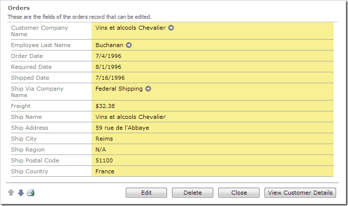 Orders edit form with 'View Customer Details' button.