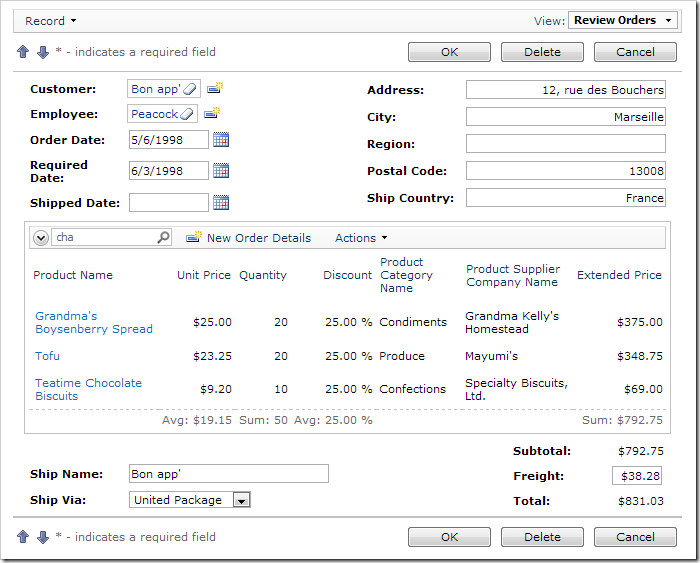 New Custom HTML Table layout of Order Form in edit mode