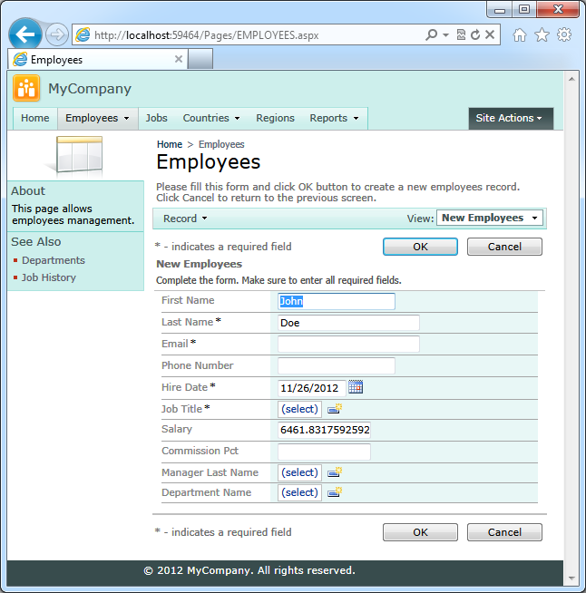 SQL business rule writtent in PL/SQL assigns default values to the field when a user starts creating a new record