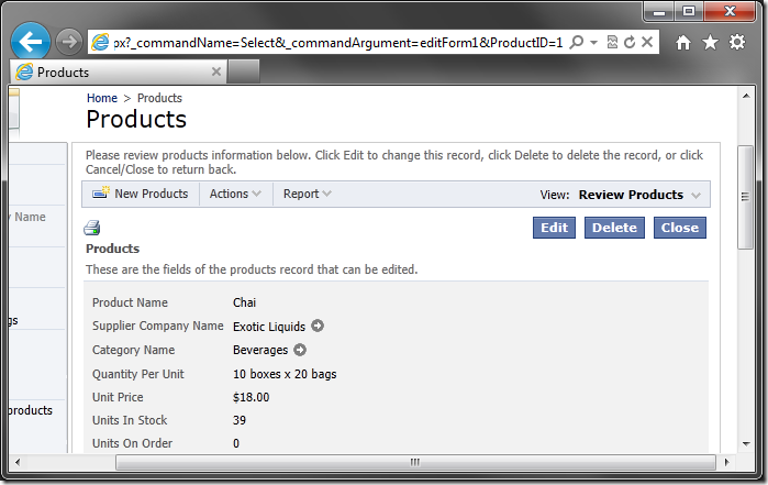 URL parameters used to select a record in edit form.