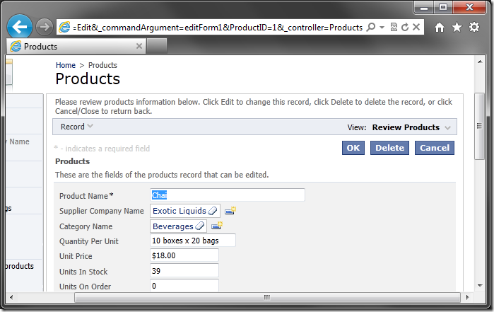 URL parameters to open a record in edit mode.