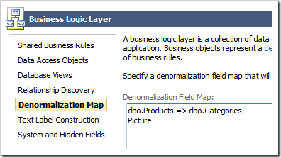 Defining a Denormalization Field Map in the Project Wizard.