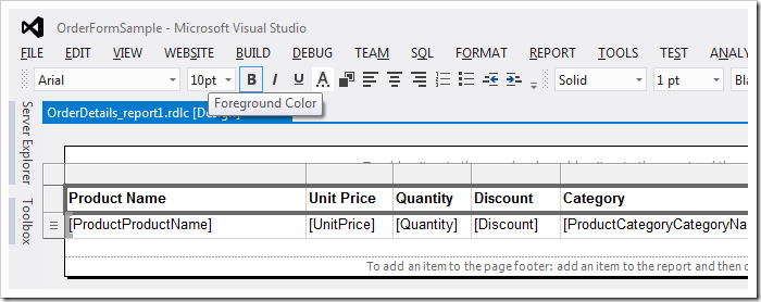 Changing the foreground color of the column header text.