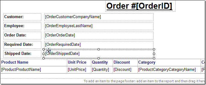 Five fields on the left side of the header area of the report.