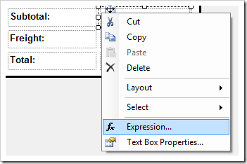 'Expression' context menu option for a text box.