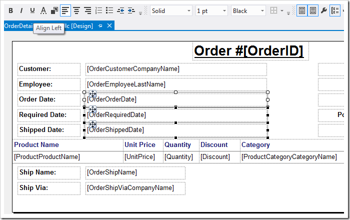 Aligning the date fields to the left.