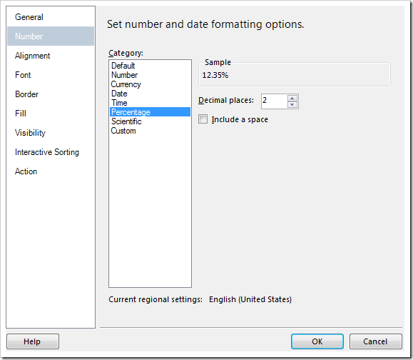 Formatting a field as a percentage. Formatting a field as a percentage.