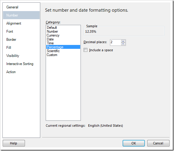 Formatting a field as a percentage.