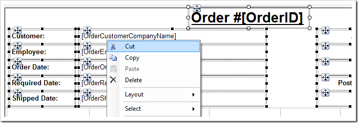 Cutting all elements from the header.