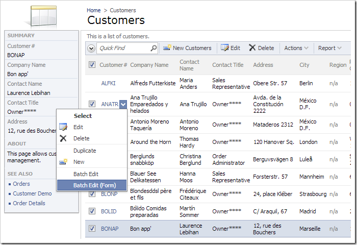 Activating the 'Batch Edit (Form)' option.