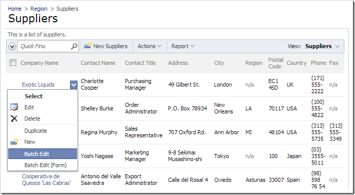 Suppliers now has the 'Batch Edit' command.