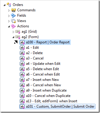 Dropping action 'a101' on the left side of 'a100'.