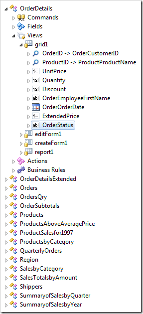 'OrderStatus' data field instantiated.