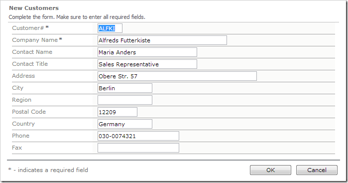 Duplicate causes the New Customers form to open with the same values as the original record.