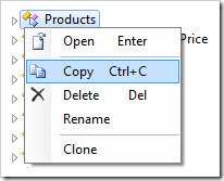 Using the 'Copy' context menu option for Products controller.