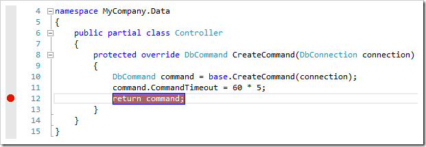 Placing a breakpoint in the class.