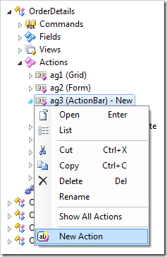 Creating a new action in action group 'ag3'.