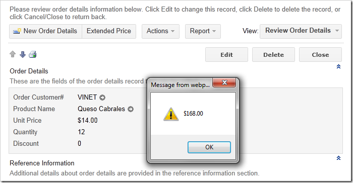 Extended Price action available on view 'editForm1'.