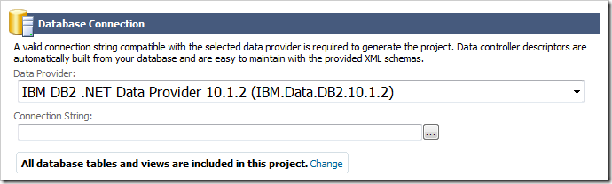 Creating a DB2 database connection string.