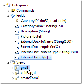 Dropping ExternalDoc field onto view 'grid1'.