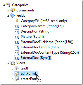 Dropping ExternalDoc field onto view 'editForm1'.