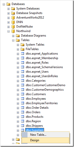 Designing the Suppliers table.