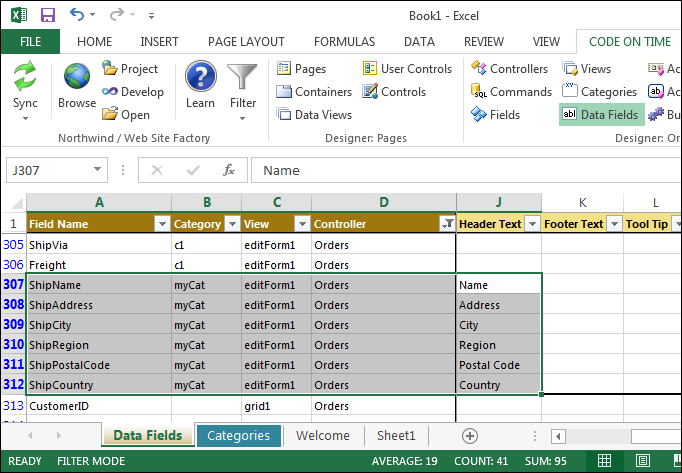 Changing the properties for all shipping fields in editForm1 of Orders controller.