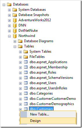 Designing the Customers table of Northwind database.