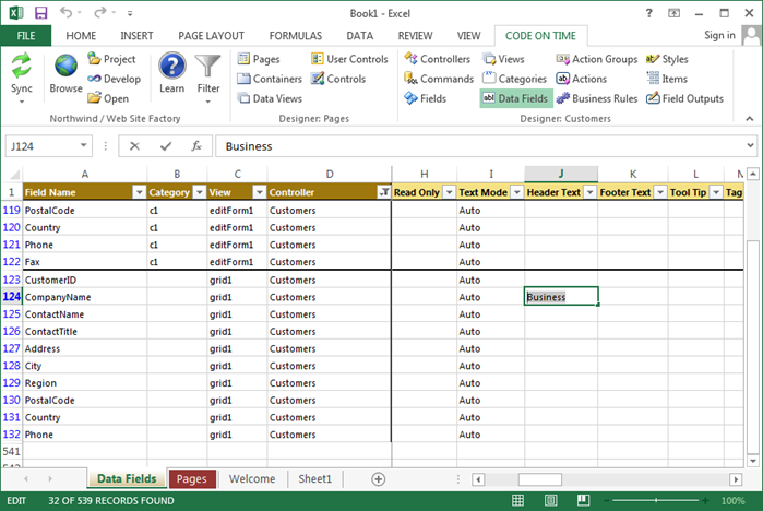 Changing the Header Text of a data field.