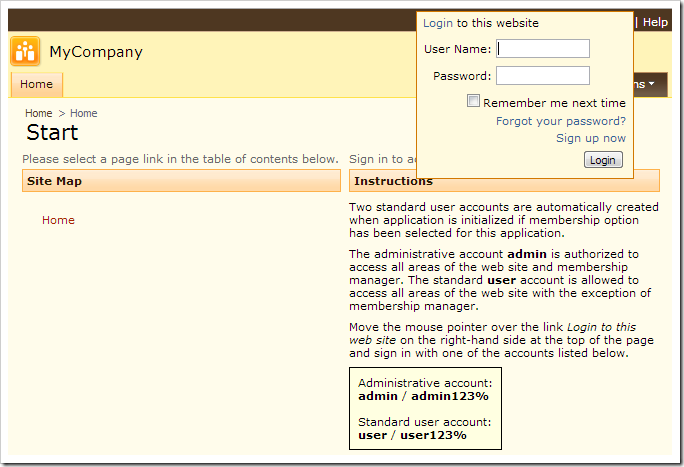 Automatic dropdown login control in Code On Time web apps.